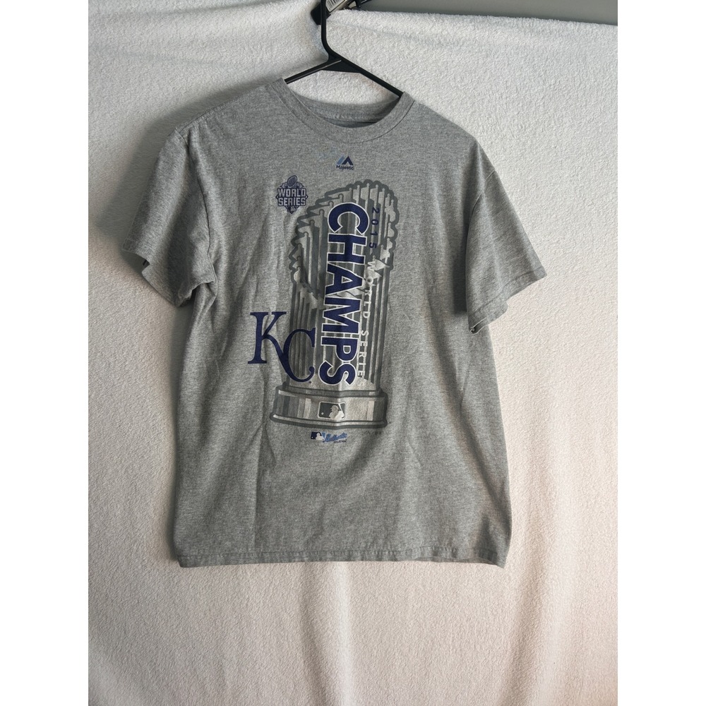 Majestic Kansas City Royals 2015 World Series Champions Shirt Mens Medium Gray